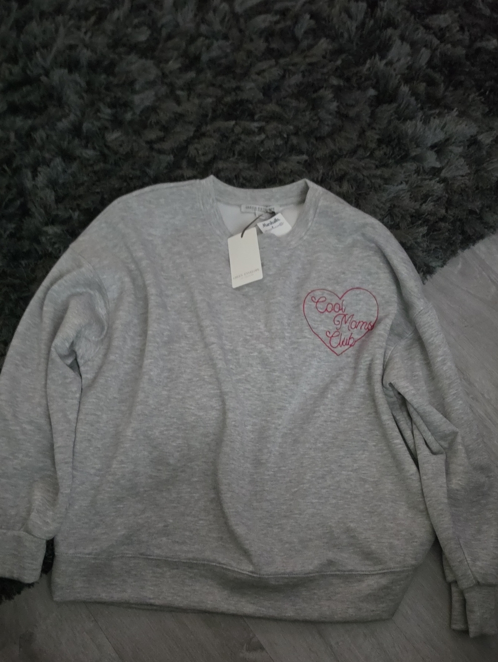 Green Envelope Grey Crewneck Sweatshirt with Pink Heart Embroidery